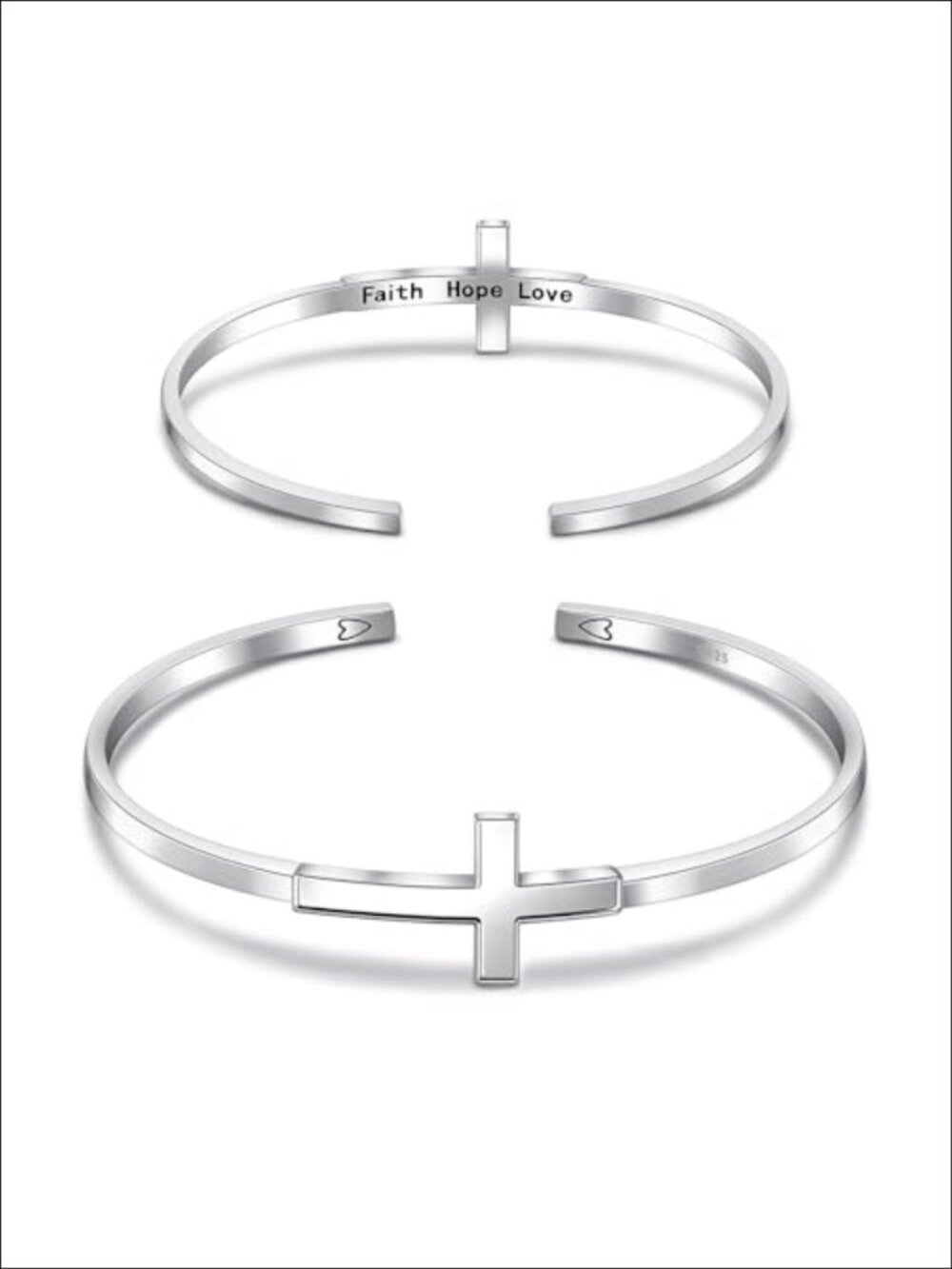 Sterling Silver Cross Bracelet Open Heart Adjustable Cuff Women's Jewelry